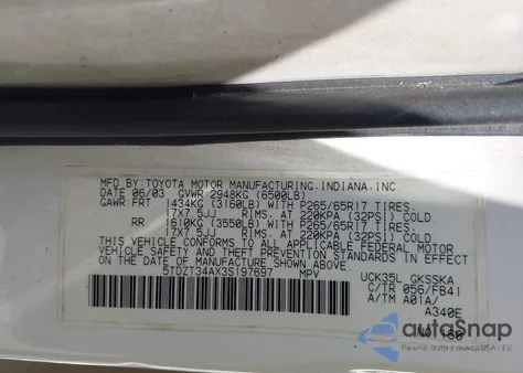 2003 Toyota Sequoia Sr5 V8 from USA, damaged, VIN 5TDZT34AX3S197697